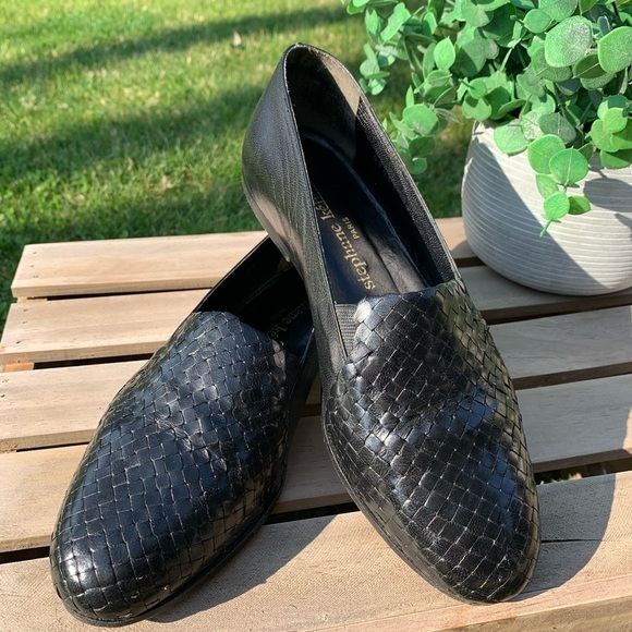 Stephane Kelian Paris Black Woven Leather Slip on Shoes Flats Size 7.5 - Picture 10 of 12